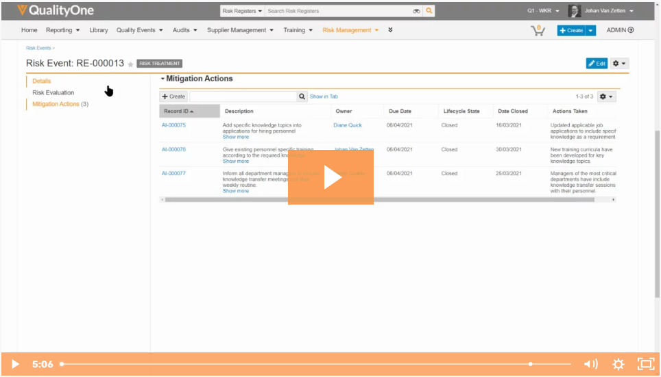 QualityOne Module Intro - Risk Management