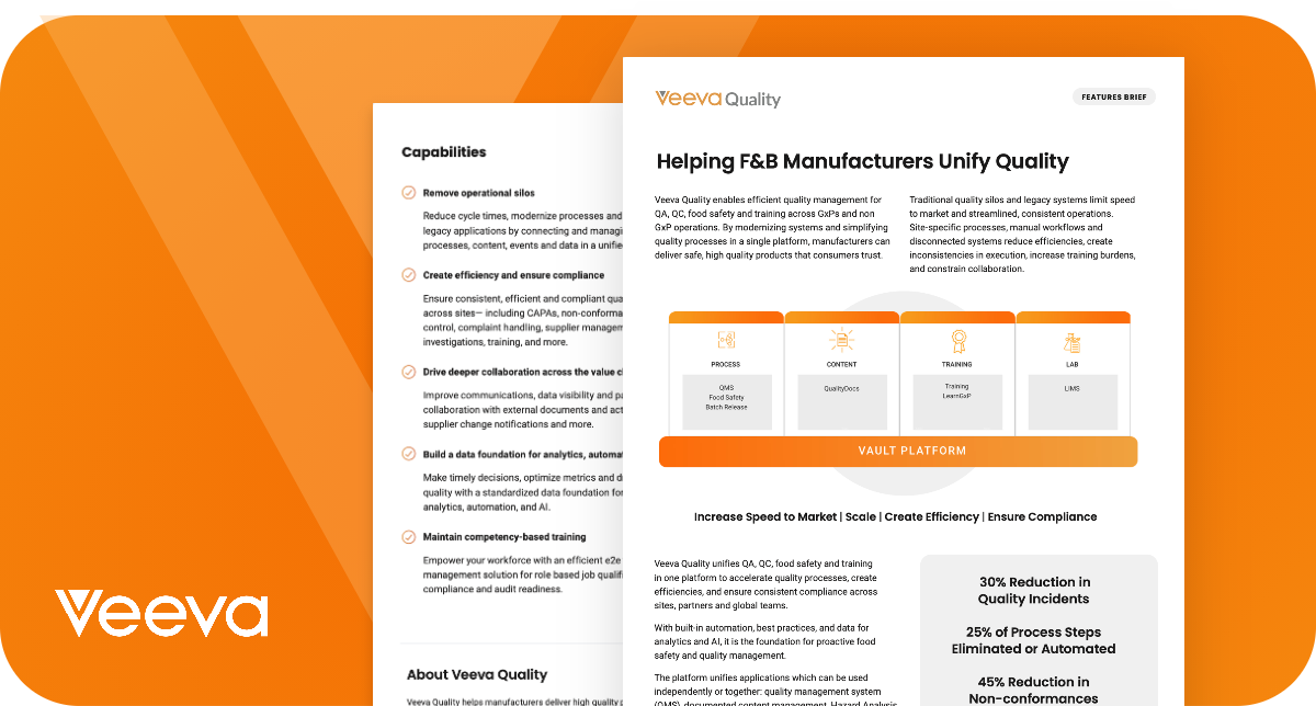 Veeva Quality Features Sheet F&B