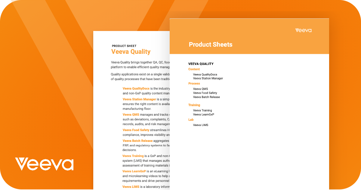 Veeva Quality Product Sheets 