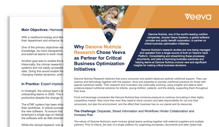 Veeva Systems Helping Danone Nutricia Research with Critical Business Optimization Initiatives