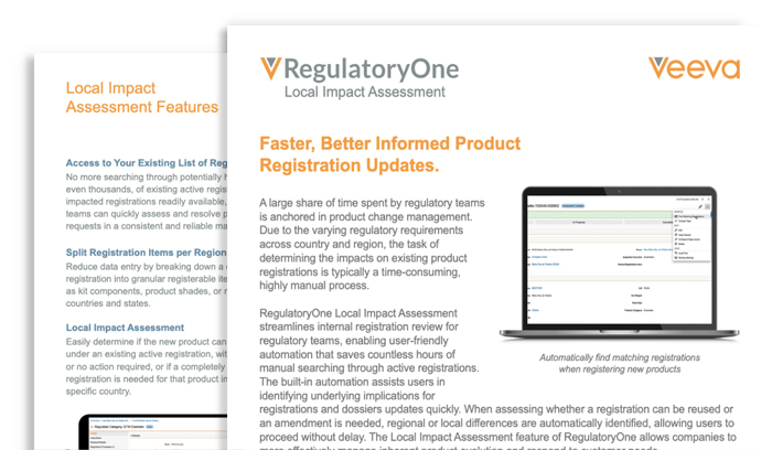 Veeva RegulatoryOne Local Impact Assessment Product Brief