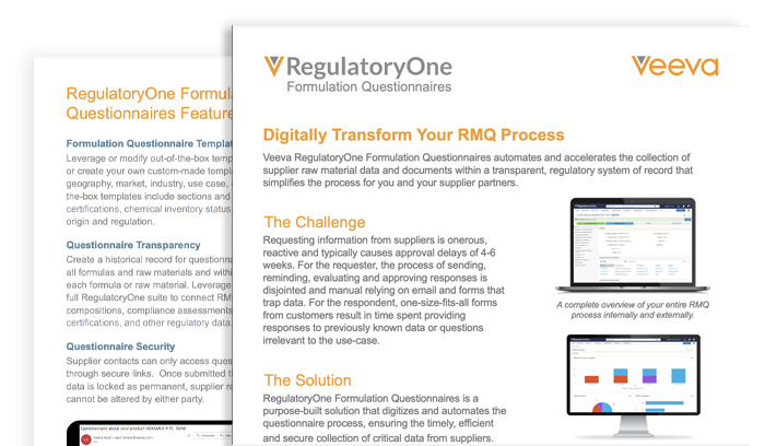 Veeva_RegulatoryOne Formulation Questionnaires Product Brief image